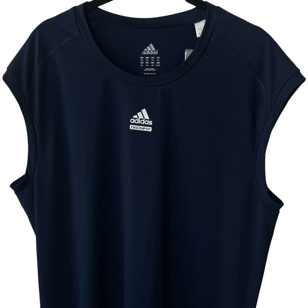 NEW ADIDAS Climalite TECHFIT Navy Crewneck Training Running Tank Athletic 2XL